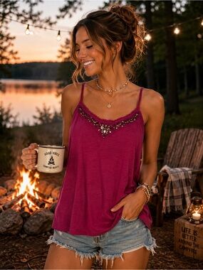 American Eagle Embellished Swing Tank | Vintage | Boho | Rhinestone Cami Top